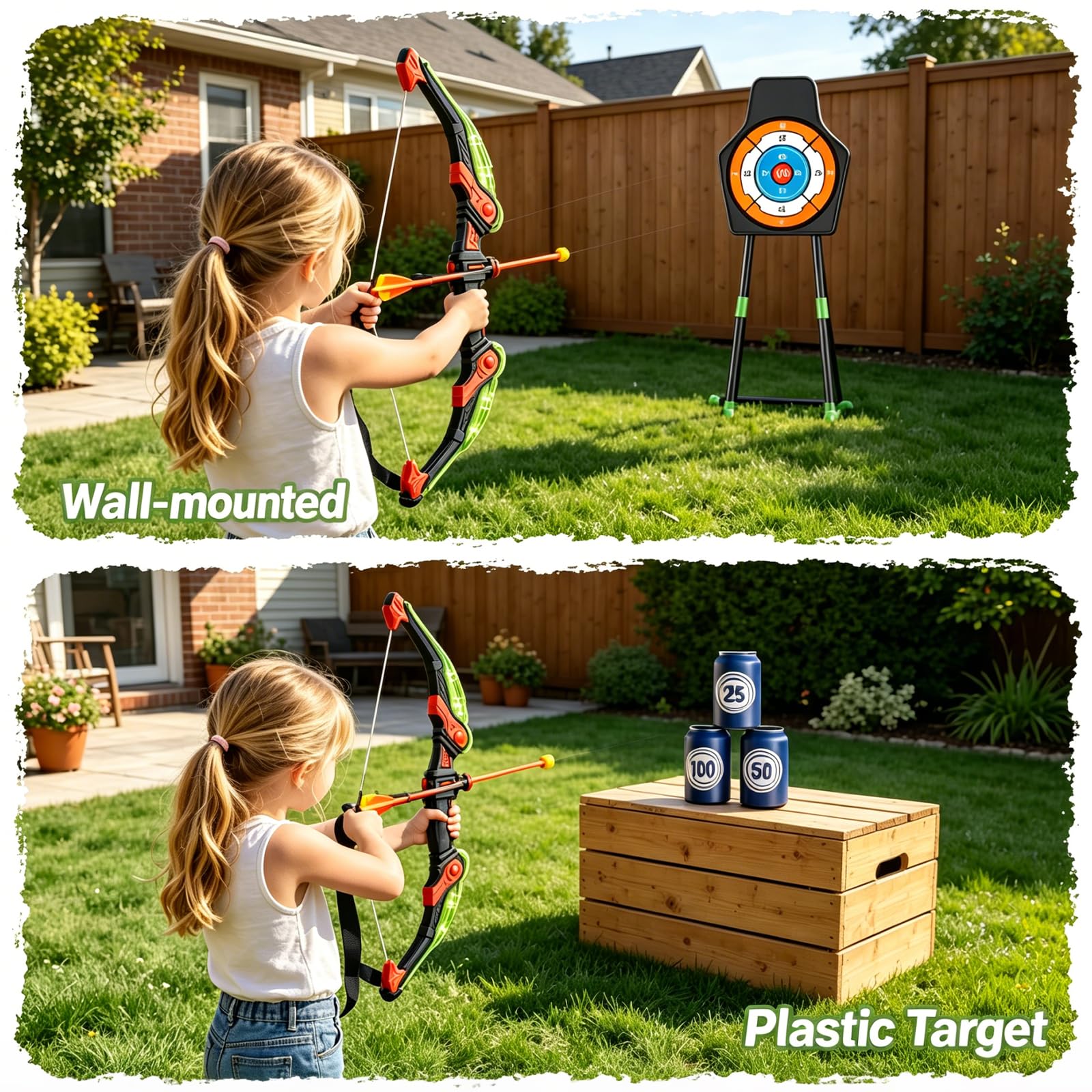 Pfeil und Bogen Kinder, Kinder Bogenset mit Zielscheibe, enthält 10 Pfeile mit Saugnapf für Jungen und Mädchen, Indoor & Outdoor