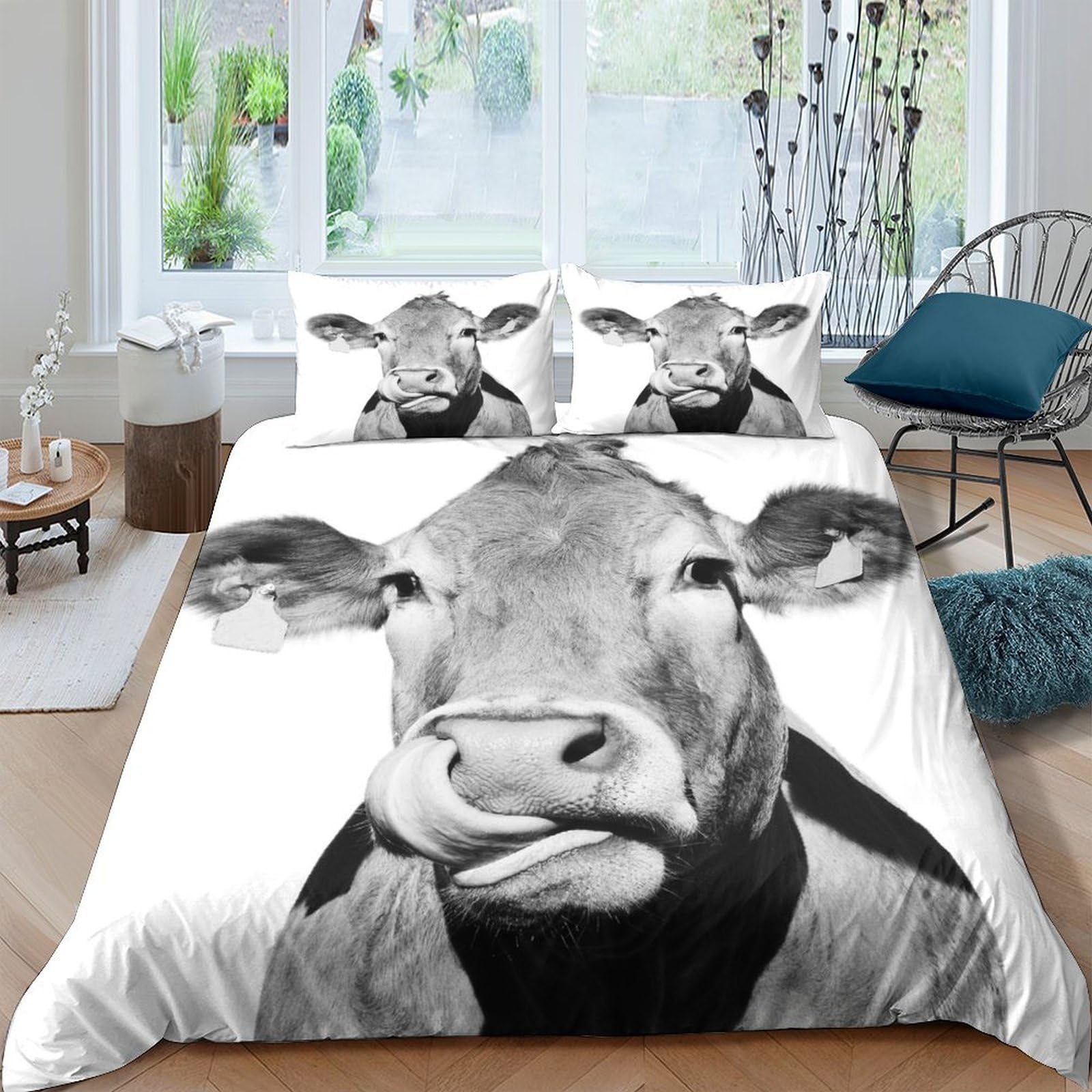 Ctjqhvkz Style-6 3D Printed Cow Face Fitted Sheet Microfiber Soft Breathable Pasture Bed Cover For Bedroom Decor Mattress Protection Single（135X200cm）