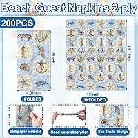 Vista 3 de Seajan 200 servilletas de verano con conchas marinas y océanos, desechables, de papel, playa, cena, servilletas de mano, servilletas náuticas