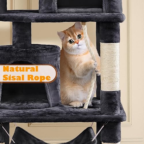 Miniatura 5 de Yaheetech Torre para gatos de 62.2 pulgadas, árbol para gatos de varios niveles con condominio doble, plataforma para gatos y hamaca, casa de juego