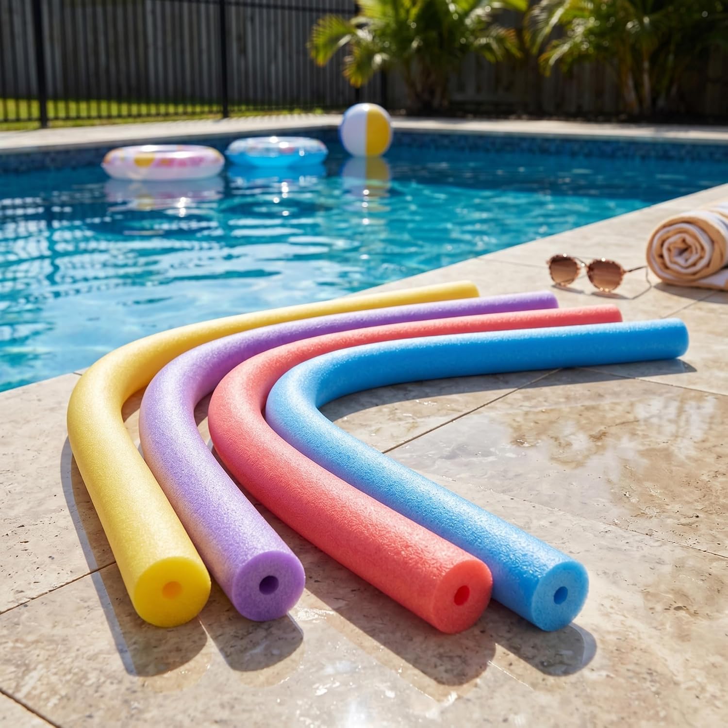 Pool Noodles Jumbo, Jumbo Pool Noodles 4 Pack Foam Swim Floats, 59 Inch Hollow Floating for Kids Water Play, Gymnastics, and Blindfolded Games (Red, Yellow, Purple, Blue)