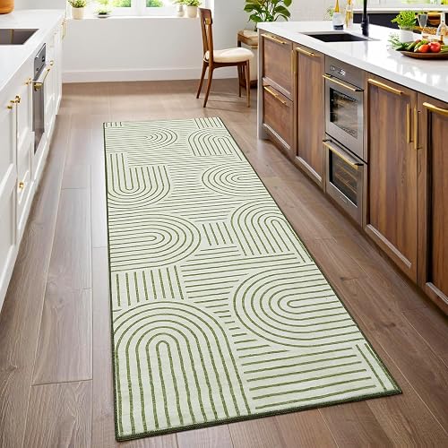 ROYHOME Modern 2x6 Non-Slip Washable Runner Green