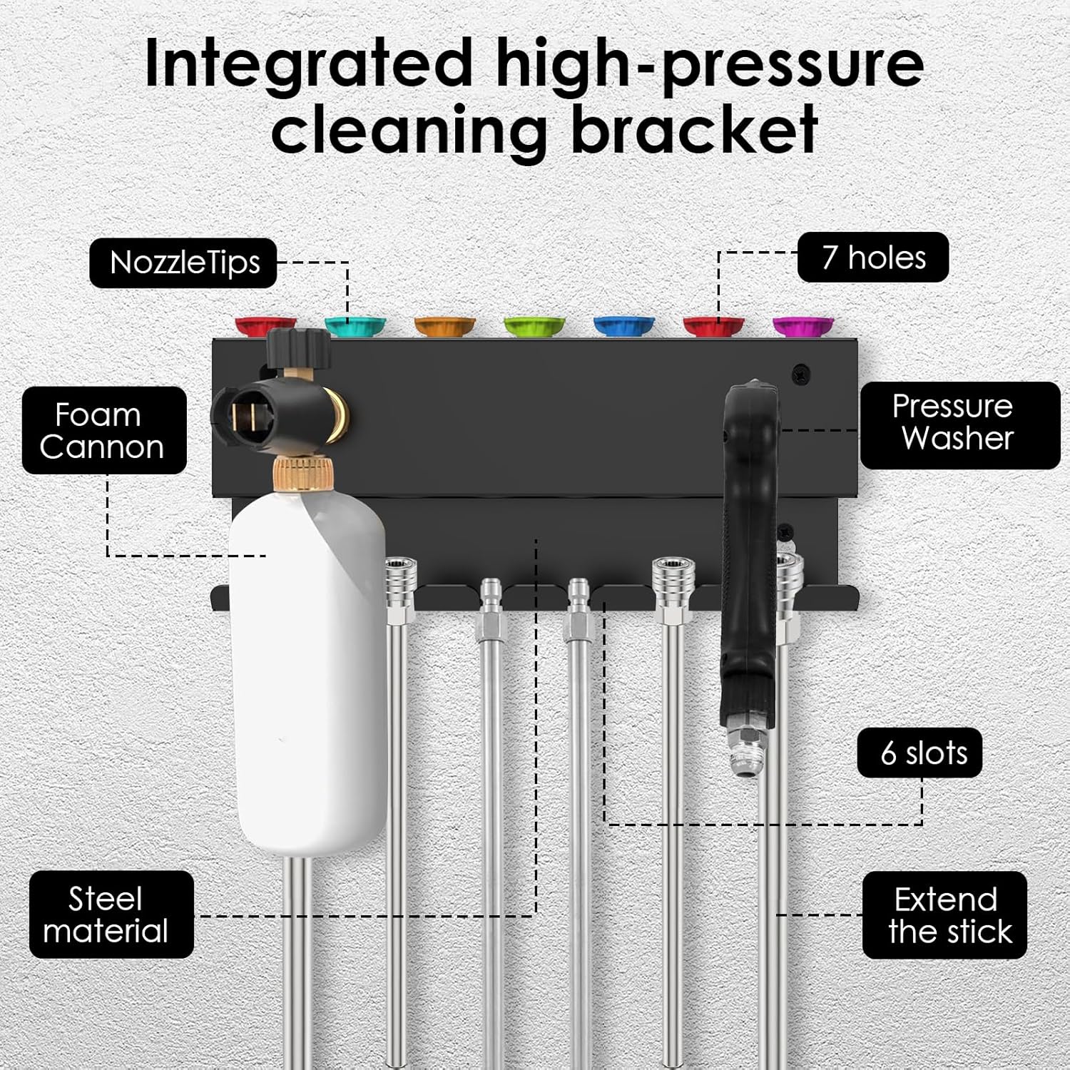 Pressure Washer Holder Foam Holder Wall Mount for Pressure Washer Fit 1/4 Inch Quick Connector Nozzle Tip&Wand Extension Storage Rack Car Wash Accessories Organizer Space Saving Solid Easy to Install