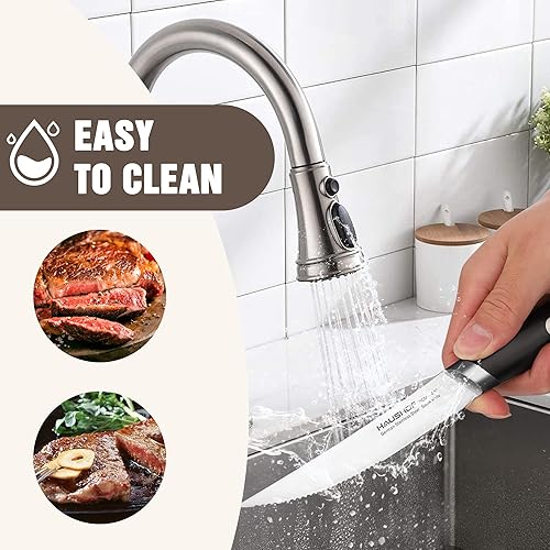 Miniatura 5 de HAUSHOF Juego de 4 cuchillos para carne, acero inoxidable alemán de alta calidad con caja de regalo, diseño de espiga completa con mango ergonómico,