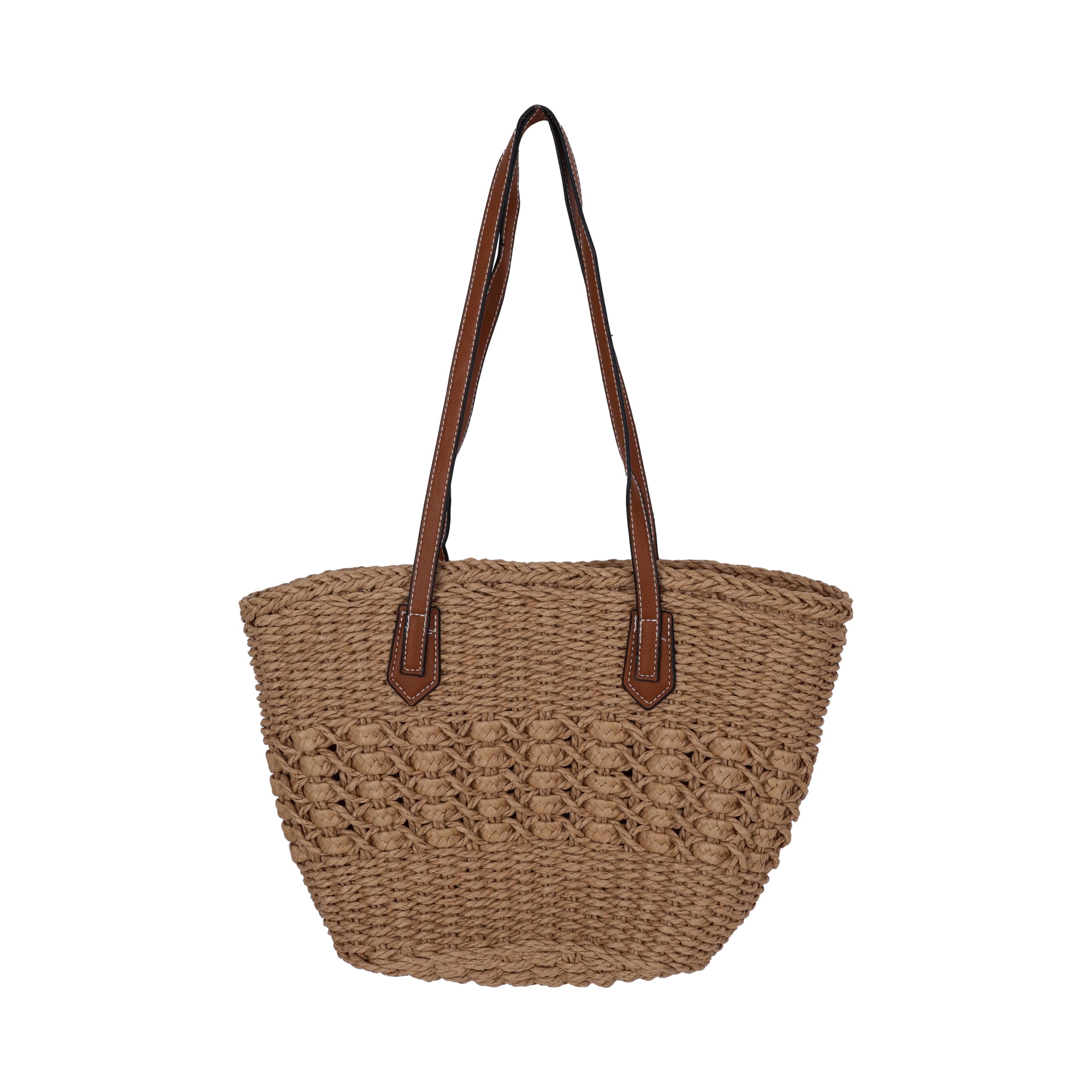 DENOVA stylish handbag, beach tote, travel friendly, ideal for shopping, outing for women and girls. (Natural & Brown)