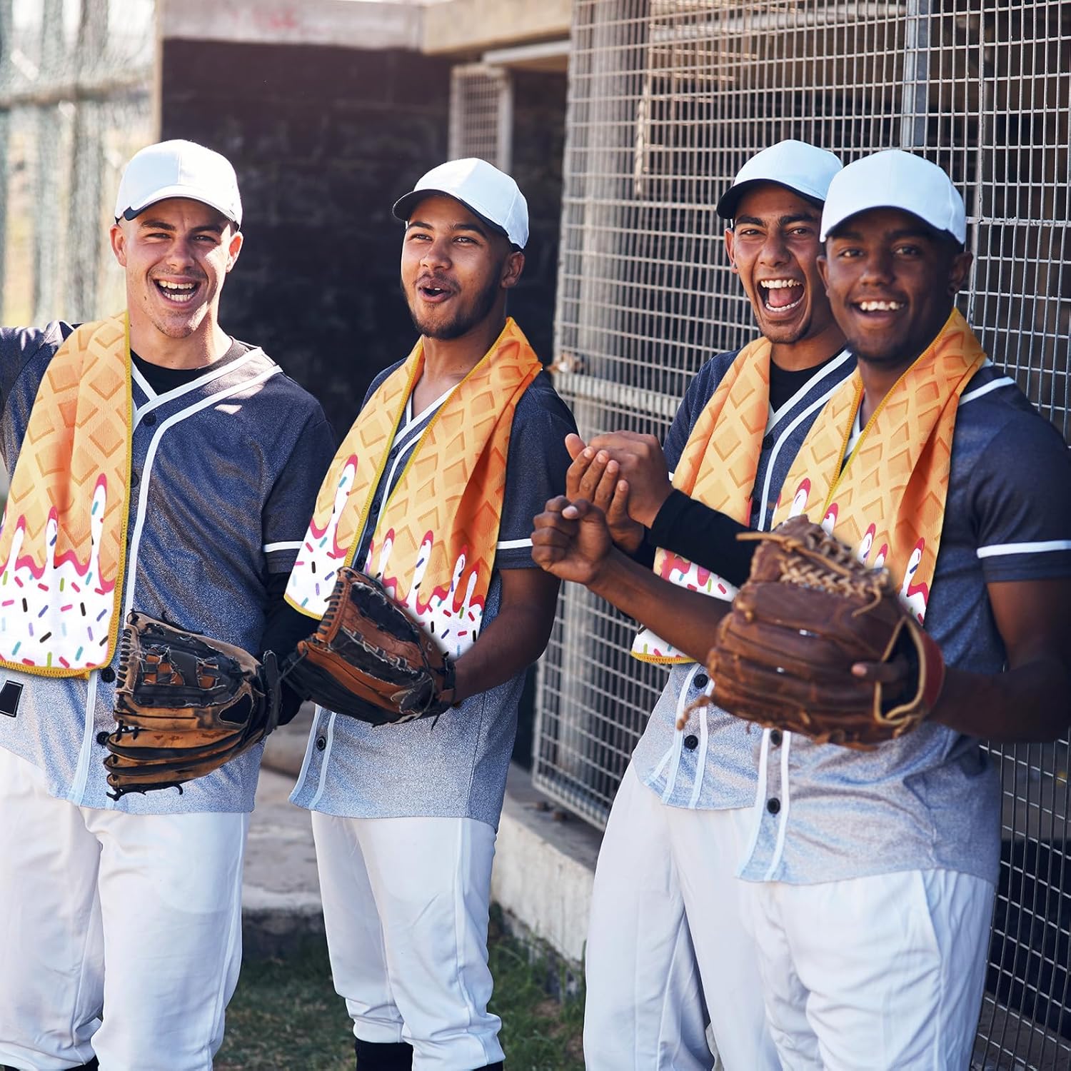 Peryiter 12 Pcs Baseball Ice Cream Drip Cooling Towel Microfiber Absorbent Lightweight Sport Cooling Towel Sweat Sport Rags for Baseball Team Coach Gifts Event Yoga Running Gym(White,40 x 12 Inch)