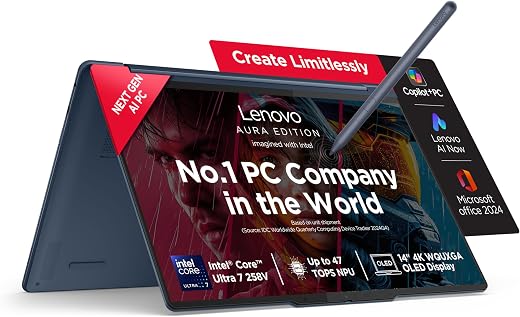 Lenovo Yoga 9 2-in-1 Aura Edition Intel Core Ultra 7 258V (32GB RAM/1TB SSD/14 (35.5cm)/4K WQUXGA OLED/47 Tops NPU/Copilo...