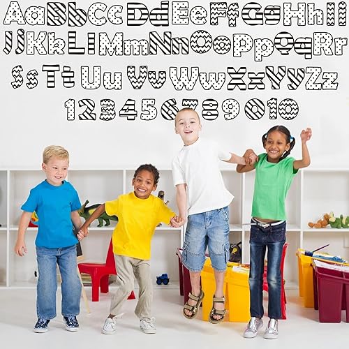 Miniatura 7 de 260 piezas de letras en blanco y negro para tablón de anuncios de aula, paquete combinado de letras de 4 pulgadas, juego de puntos y rayas,