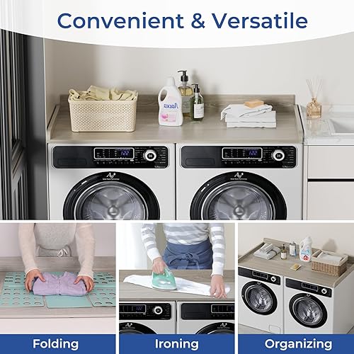Miniatura 3 de COOLBEBE Encimera para lavadora y secadora, cubierta de madera para encimera de lavandería con almohadilla antideslizante, 54 pulgadas de ancho x