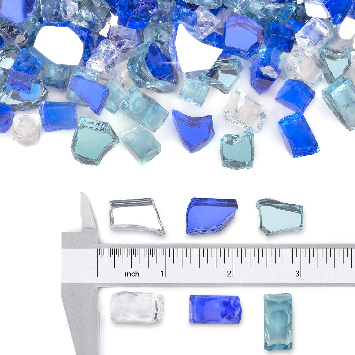 Stanbroil 10-Pound Blended Fire Glass - 1/2 inch Reflective Tempered Fire Glass Blended Aqua Blue, Platinum, Cobalt Blue Reflective Reflective for Indoor and Outdoor Gas Fire Pits and Fireplaces