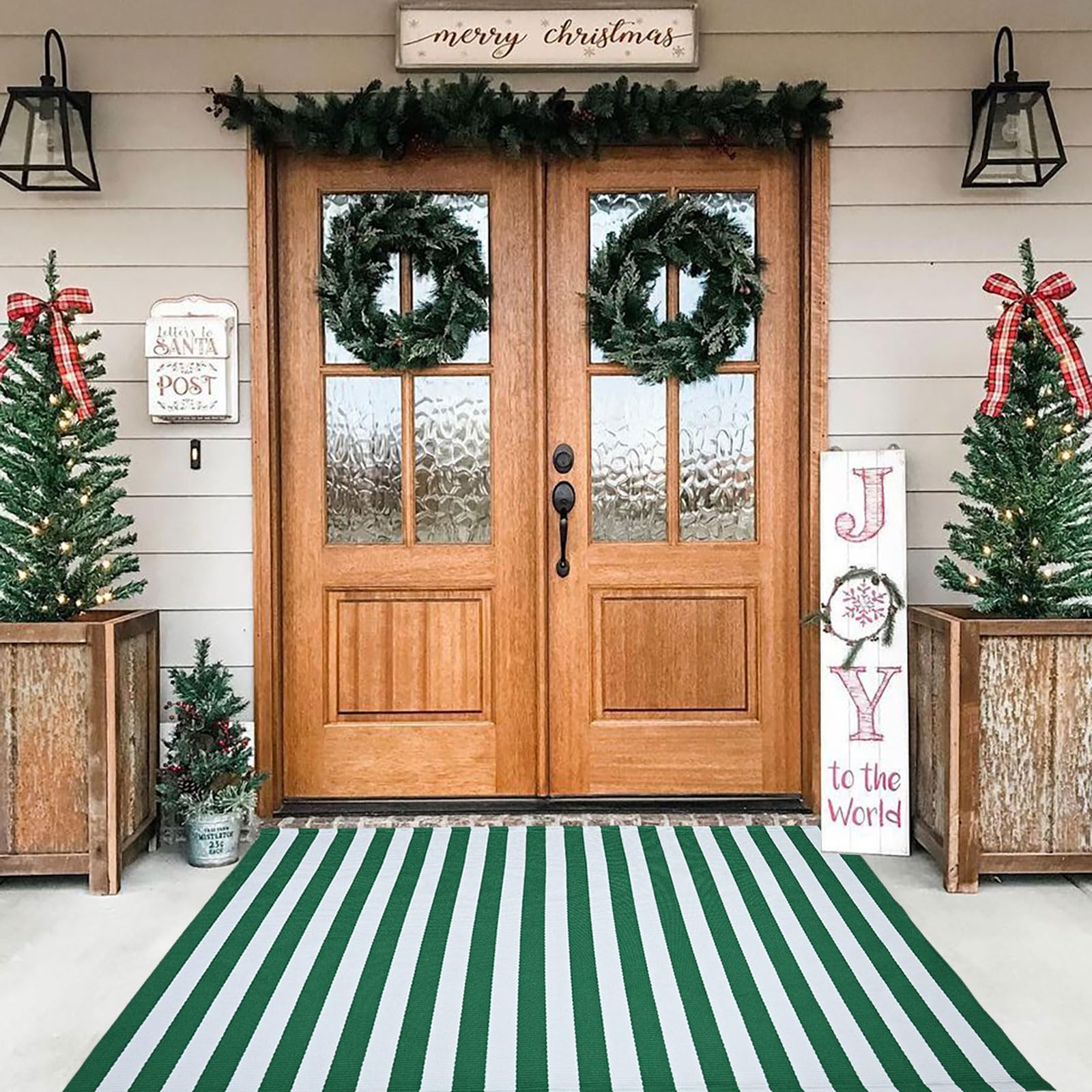 Green & White Striped Rug