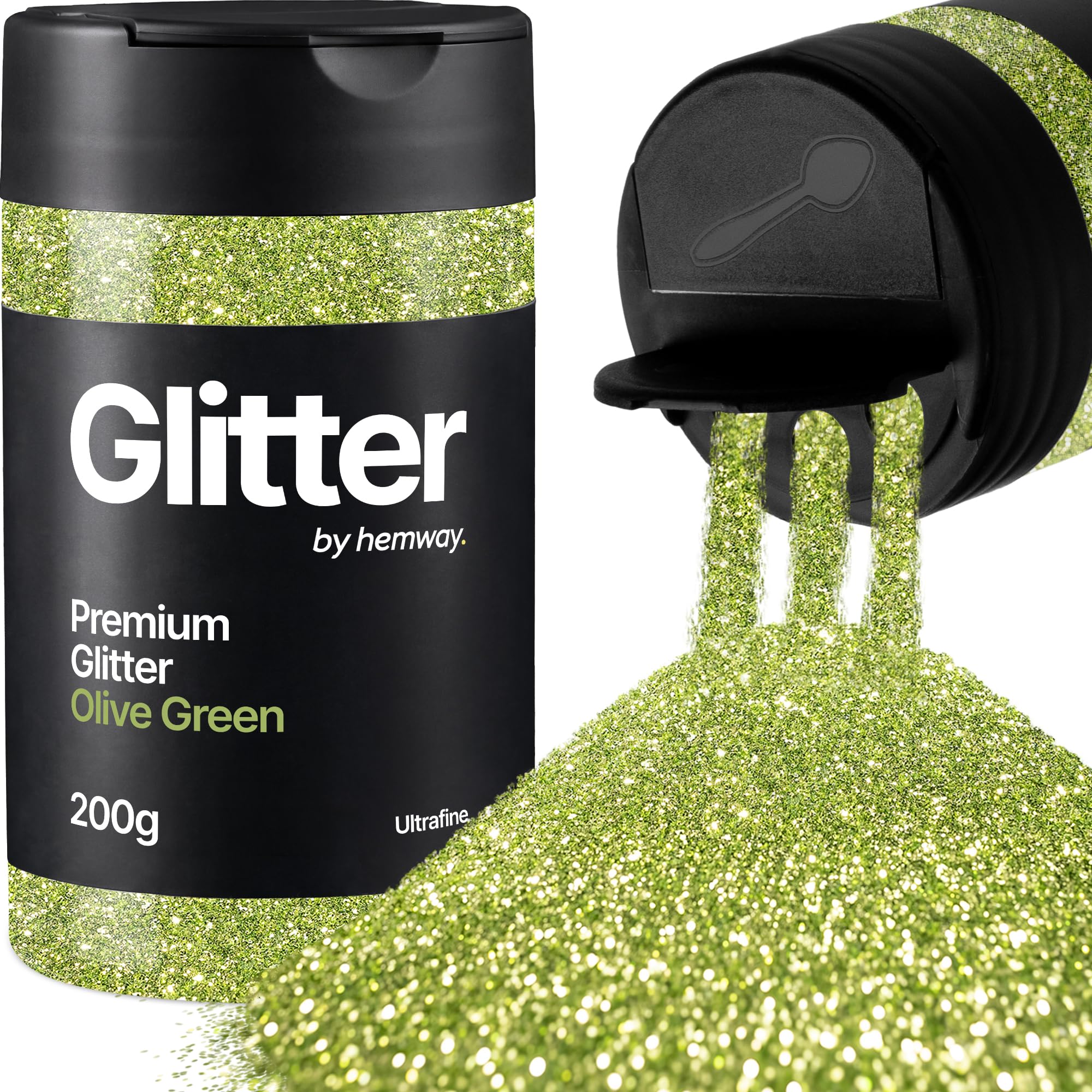 Hemway Olive Green Glitter Shaker, 200g Ultrafine Glitter for Crafts Metallic Flake Sequins for Resin & Epoxy Crafts for Decorating, Halloween, Christmas, Nail, Face, Art