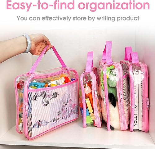 Miniatura 4 de Juego de bolsas de almacenamiento de juguetes con cremallera para niños y niñas, 4 bolsas organizadoras de almacenamiento de PVC grandes con