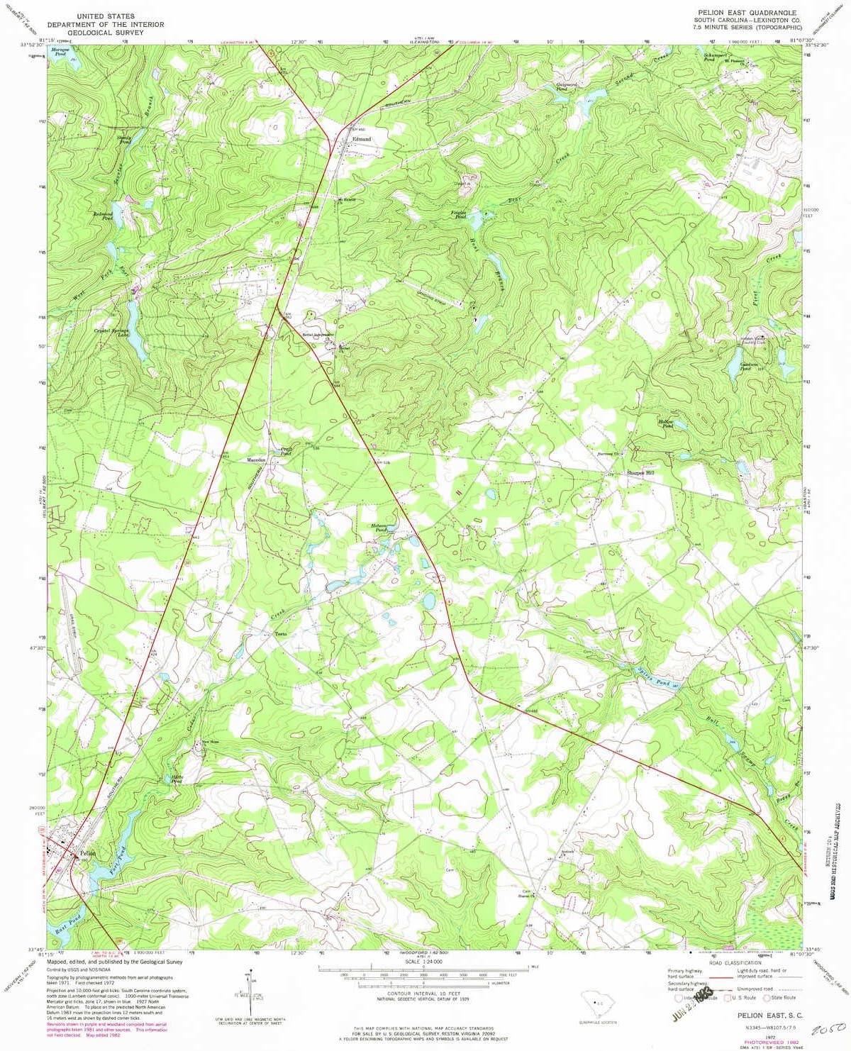 Pelion East SC topo map, 124000 Scale, 7.5 X 7.5 Minute, Historical, 1972, Updated