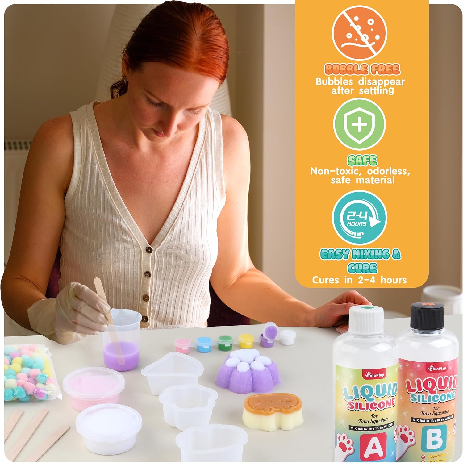 Taba Squishy Kit - 18OZ Rubber Squishy Kit with Guided, Bubble Free and Faster Fully Cures - FuFu Squishy Kit with Mold, Flocking Powder - Stress Relief Entertainment