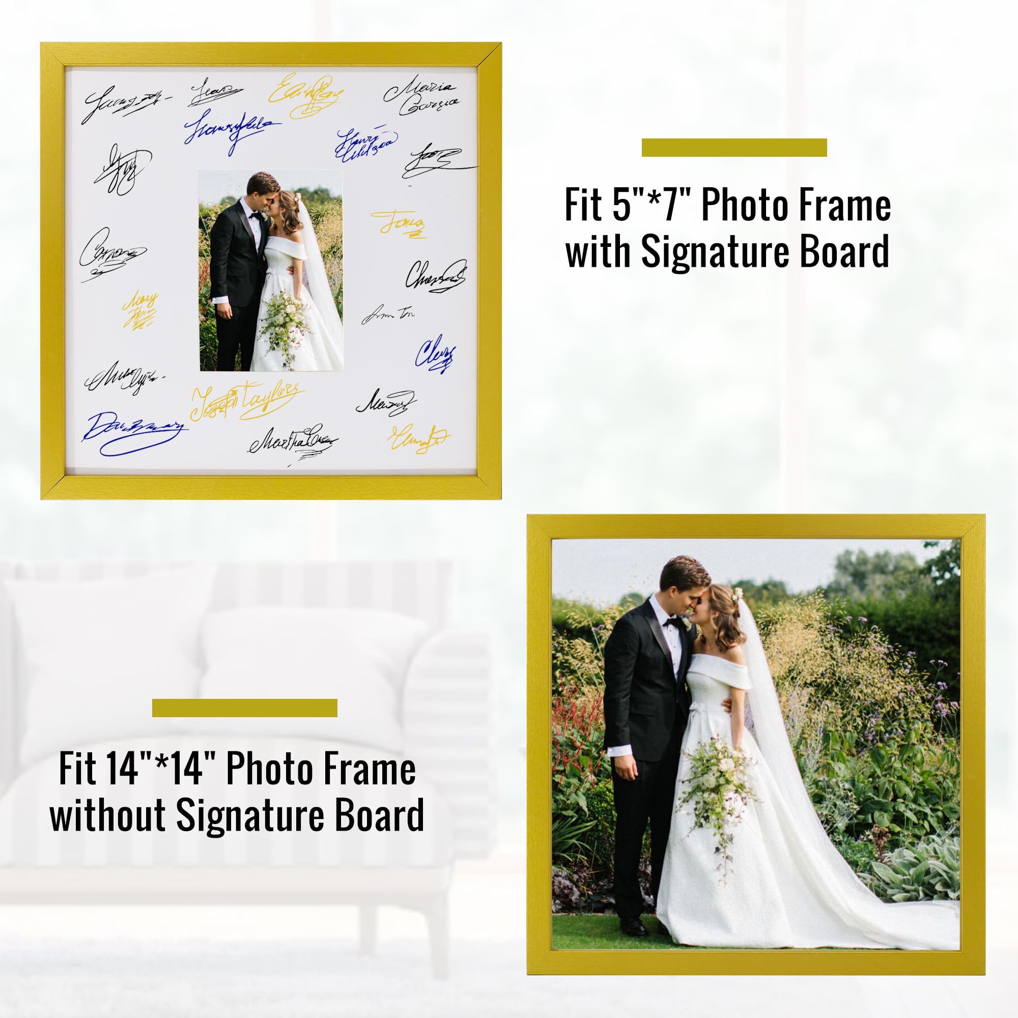Bilderrahmen für Gäste, 35,6 x 35,6 cm, mit weißer Matte, Hochzeitsunterschrift, 12,7 x 17,8 cm, für Hochzeit, Abschlussfeier und Feiern, goldener Holzrahmen