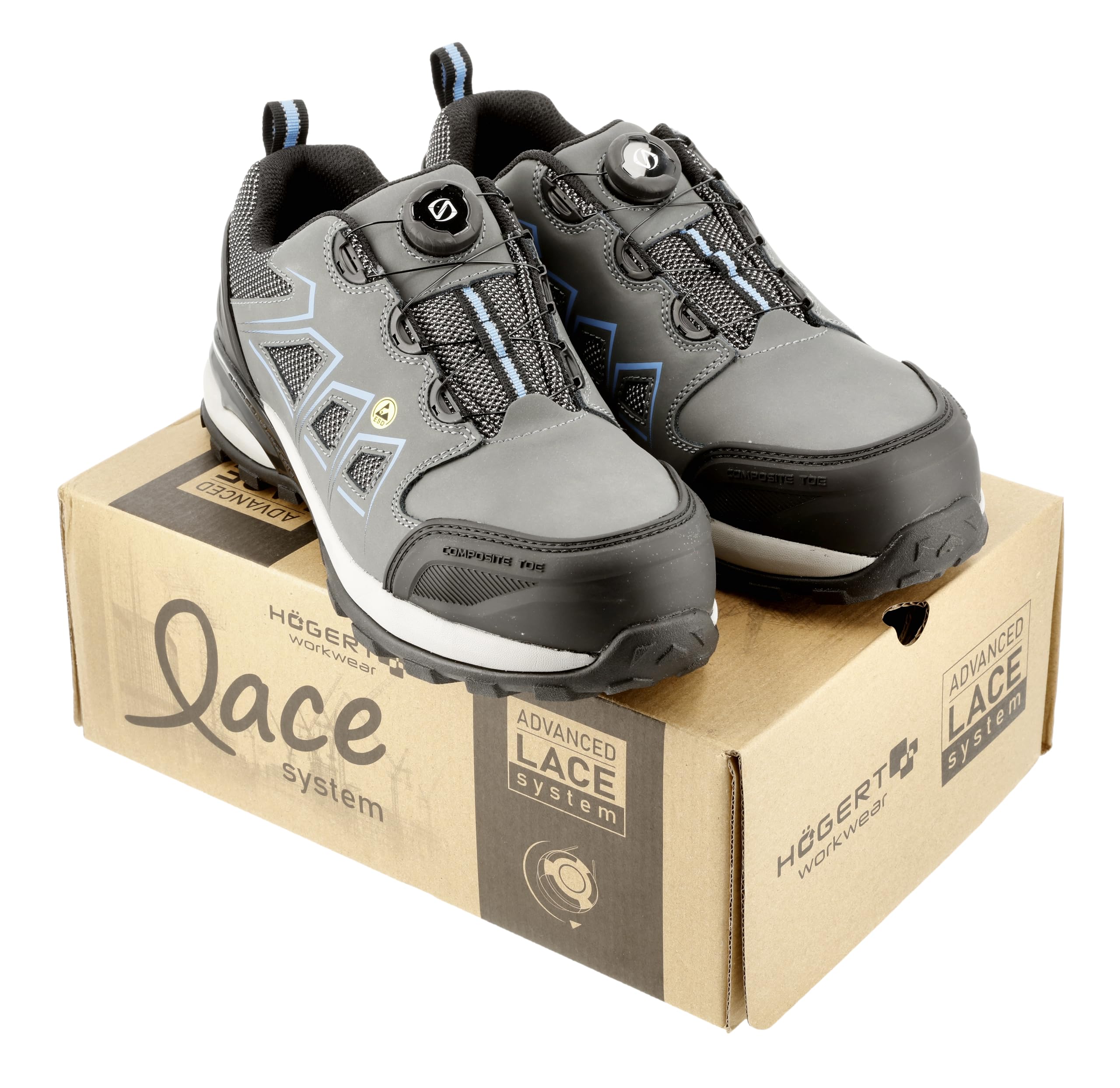 Högert Technik, Fulde Sicherheitsschuhe Lace System S3s SR FO ESD Grau/Blau 40, Scarpe Antinfortunistiche, Grigio Blu, EU