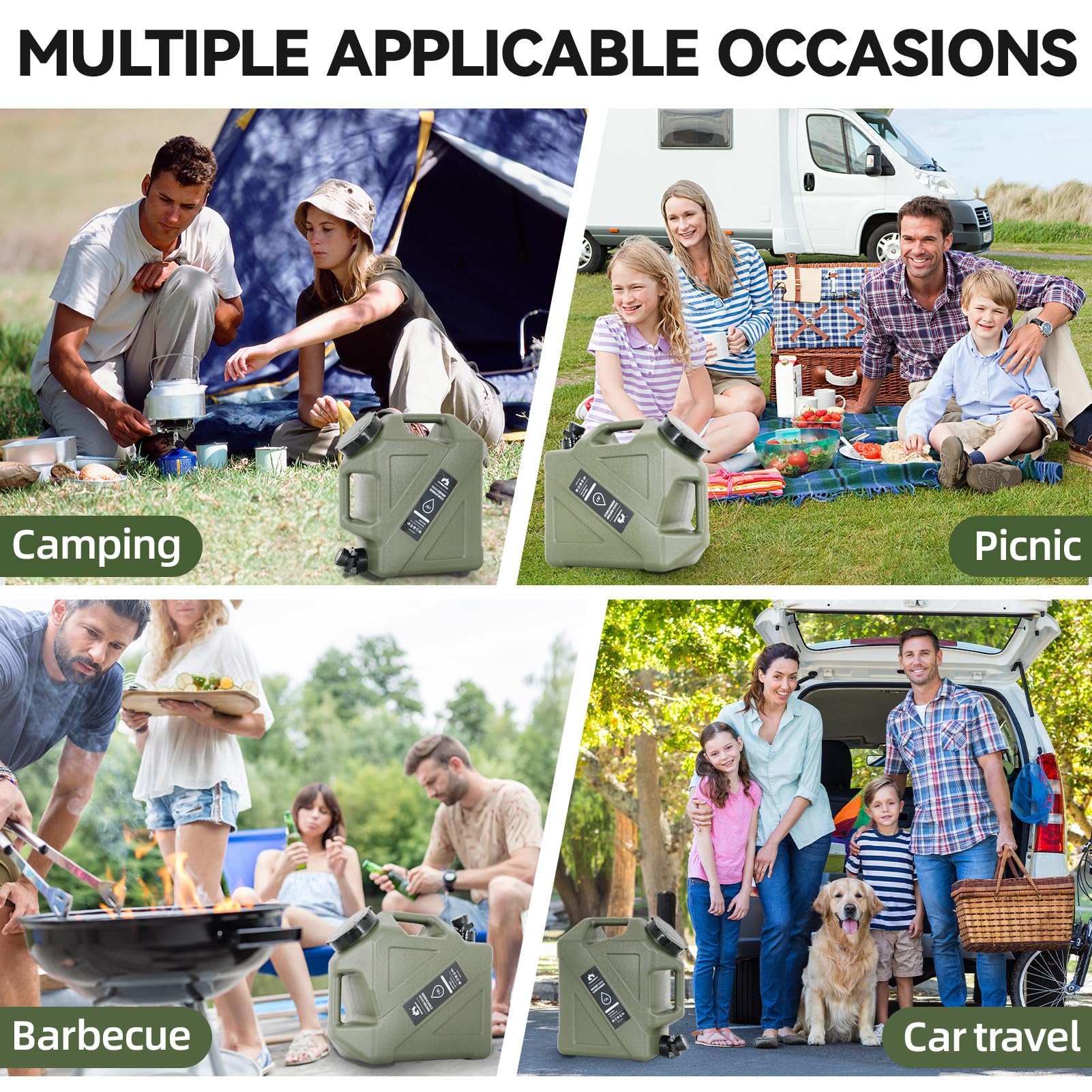Contenedor de agua para camping, jarra de agua de 3.2 galones con grifo y espiga, tanque de agua portátil para suministros de picnic al aire libre, color verde