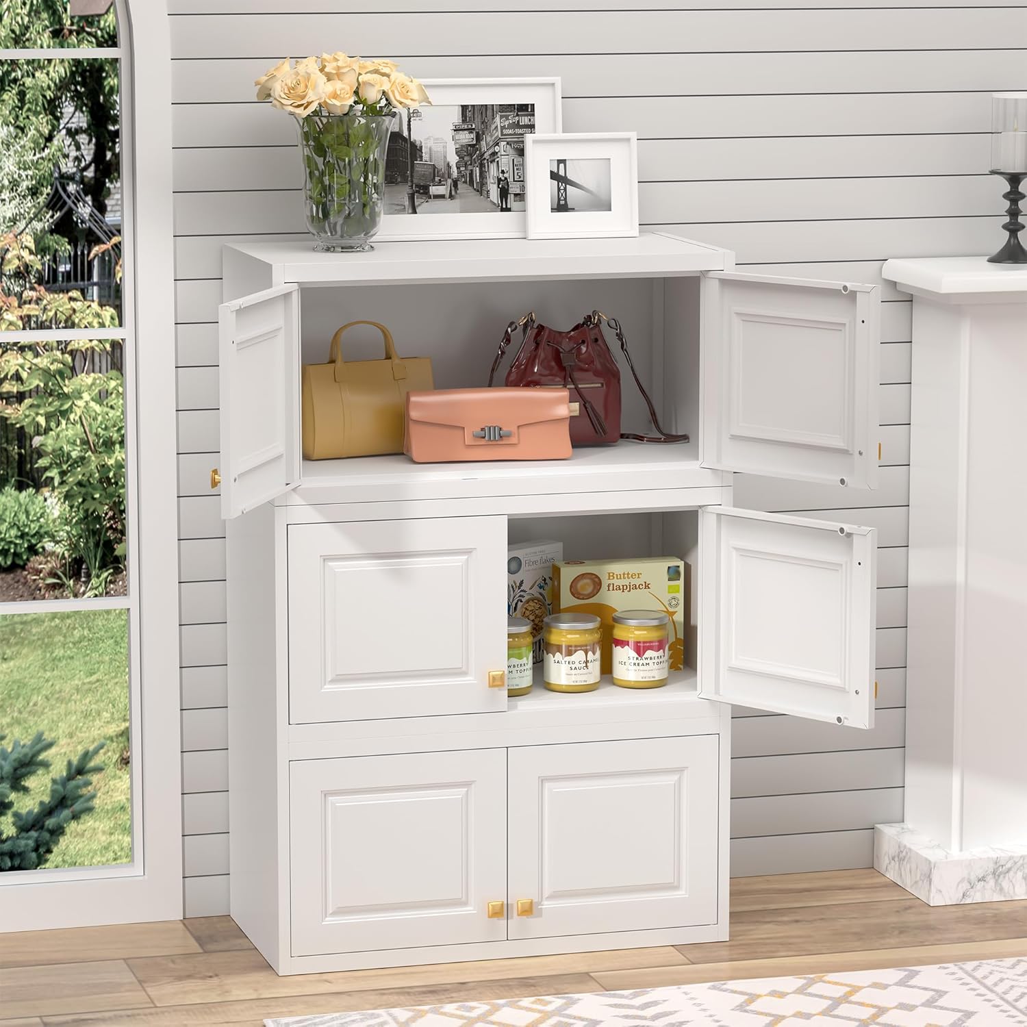 15" Wall Upper Storage Cabinet,Metal Bathroom Wall Mounted Cabinet, White Storage Cabinet for Basement,Livingroom Home Office