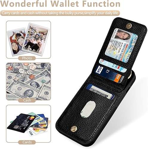 Miniatura 3 de Keallce Funda para iPhone 15 de 6.1 pulgadas, funda cruzada desmontable con soporte para tarjetas de bloqueo RFID, soporte de anillo de 360, funda