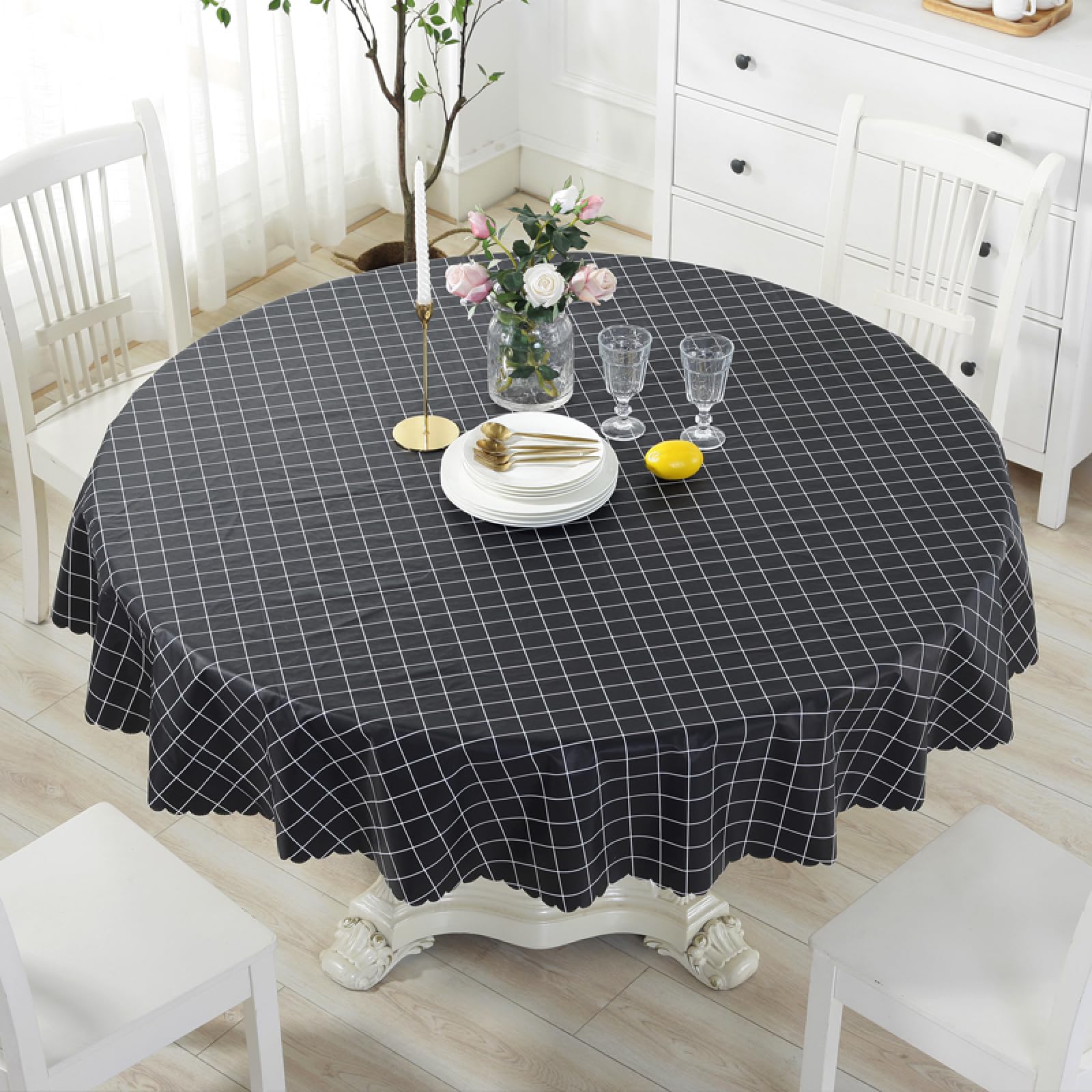 Wachstuchtischdecke Wachstuch Anti Heißverschleißfest Wachstischdecke Tischdecke Abwaschbar Schwarz Kreisdurchmesser 180cm
