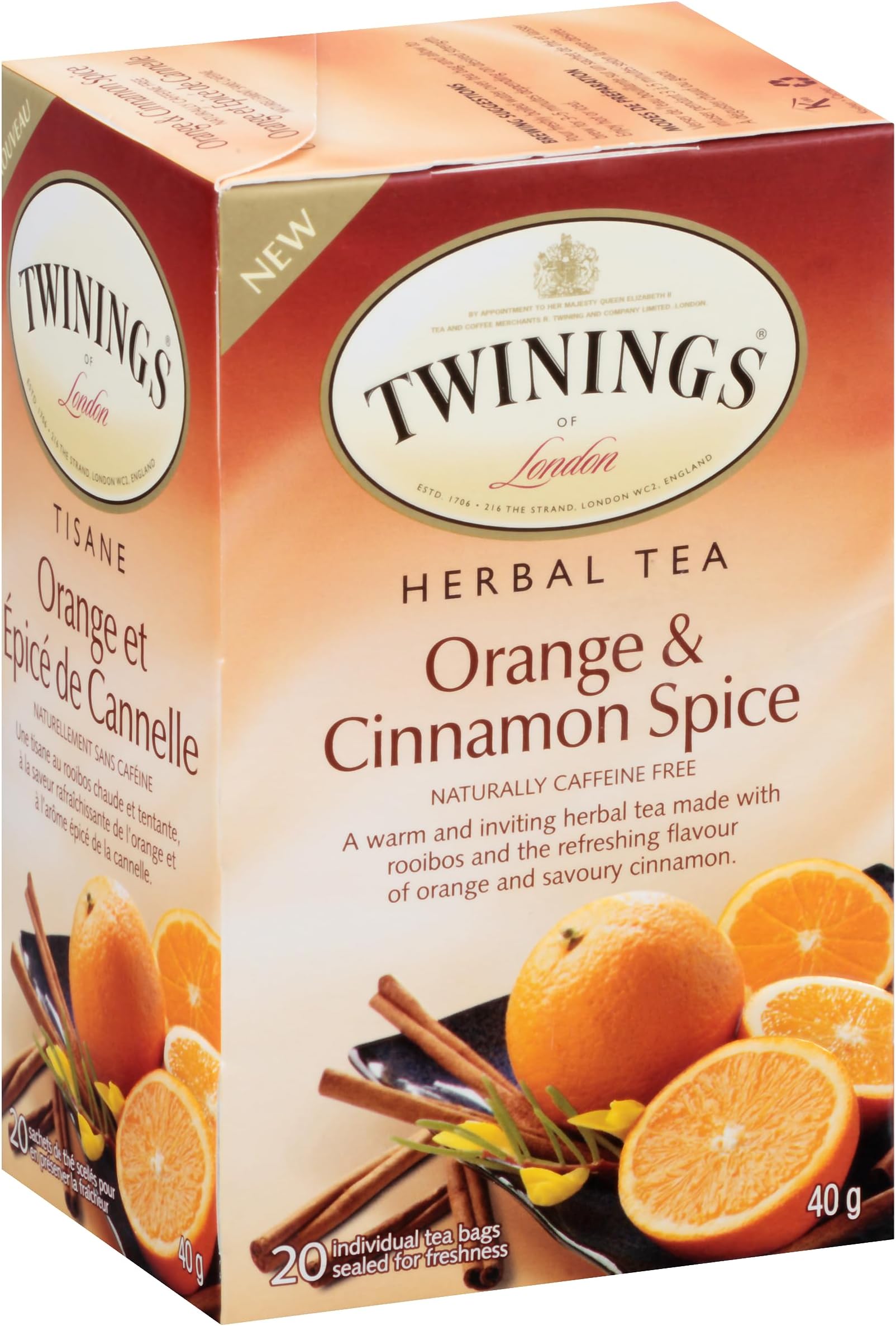 Twinings Orange & Cinnamon Spice Tea, Naturally CaffeineFree Sweet and Spicy Tea