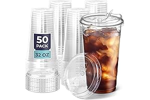 50-Pack 32 Ounce Plastic Cups with Lids