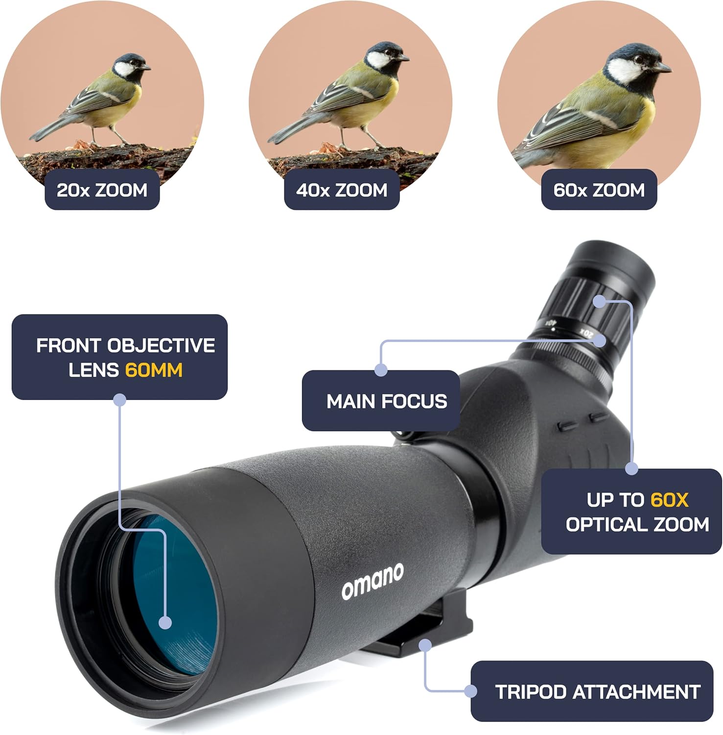 Smithsonian High Powered Optics Bundle: 12x50 Monocular Telescope with Smartphone Adaptor and 20-60x60 Spotting Scope – Ideal Gear for Bird Watching, Target Shooting, and Nature Enthusiasts