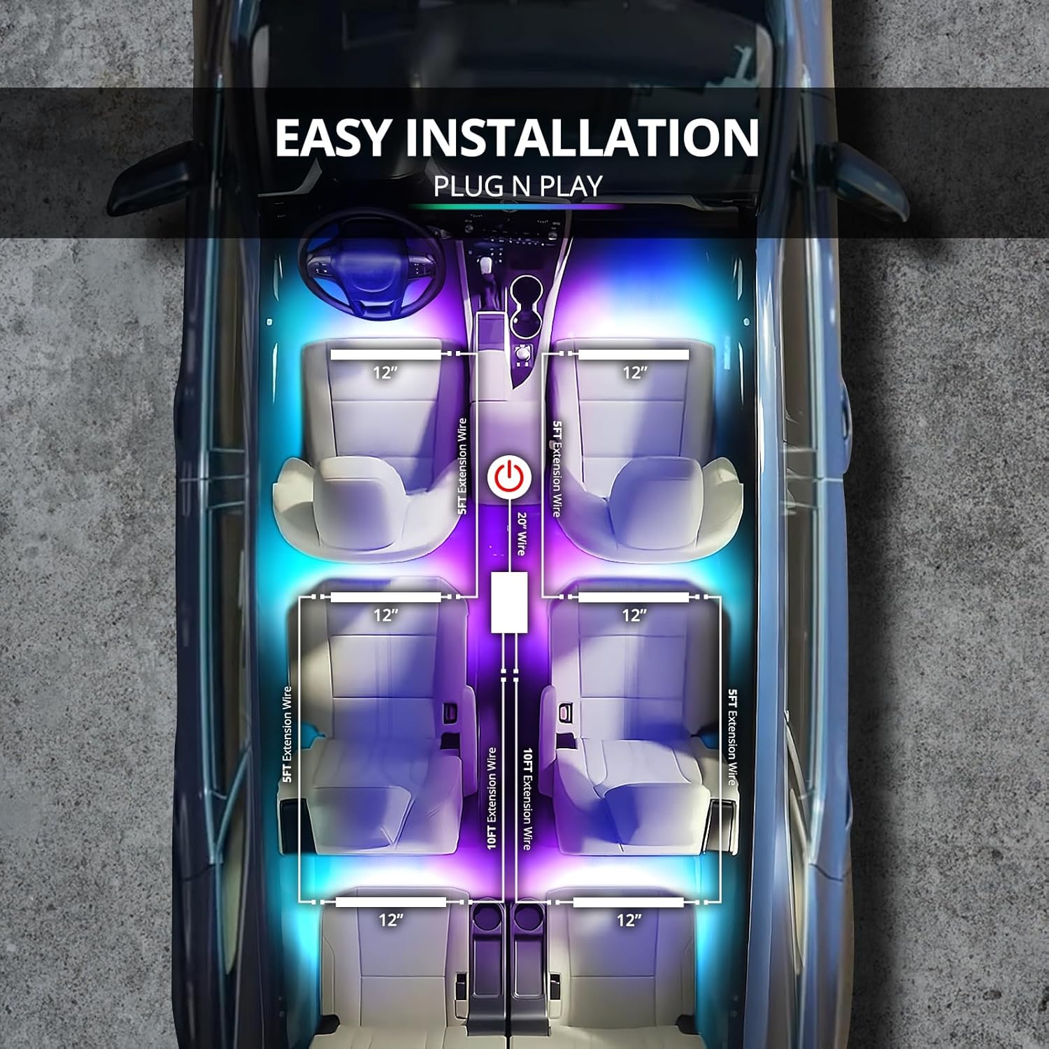 OPT7 Aura Interior & Underglow Bundle Kit with App & Remote Control, Music Sync, RGB Multicolor Modes, Car LED Lights, Decor Accessories, Spring Sale