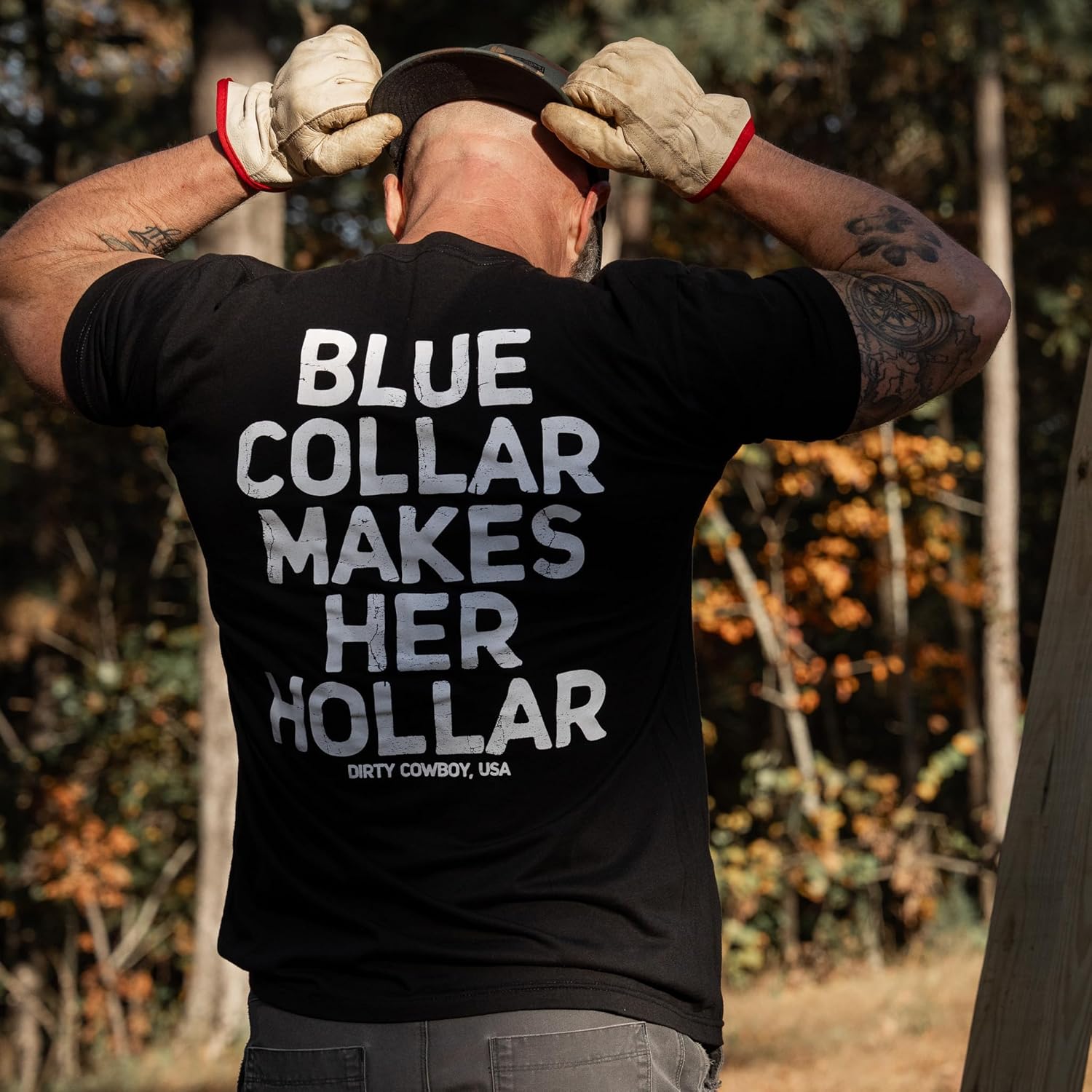 Combat Iron Men’s Graphic Short Sleeve T-Shirt | Blue Collar Makes Her Hollar Tee | Athletic Fit Shirt