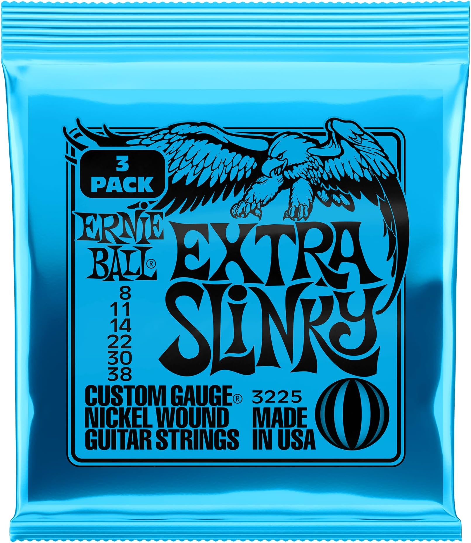 EBL*3225 (Extra Slinky Nckl Wnd Elec Gtr Strings 3 Pk 8 38)