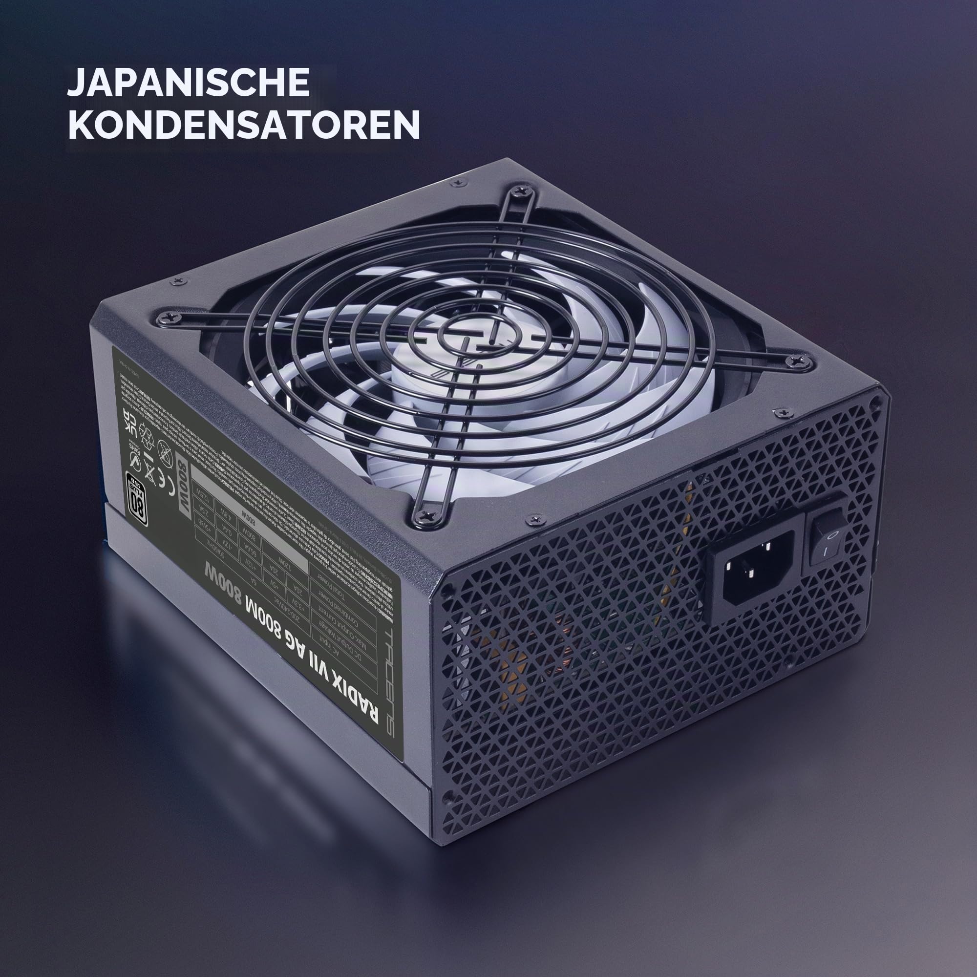 Tacens Radix VII AG 800, Vollmodulares 800W ATX-Netzteil, 10 Jahre Garantie, 80Plus Silver, +87% Wirkungsgrad, 140mm FDB-Lüfter mit AI-RPM Technologie, Japanische-Kondensatoren 105º, Schwarz