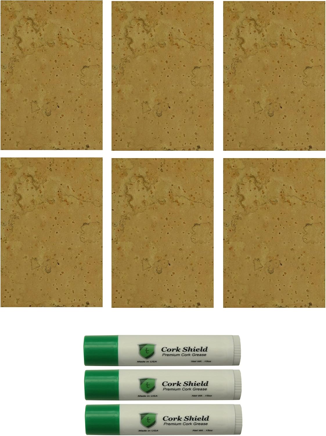 4 x 3 Natural Cork Sheet Assortment with 3 Pack of Cork Grease
