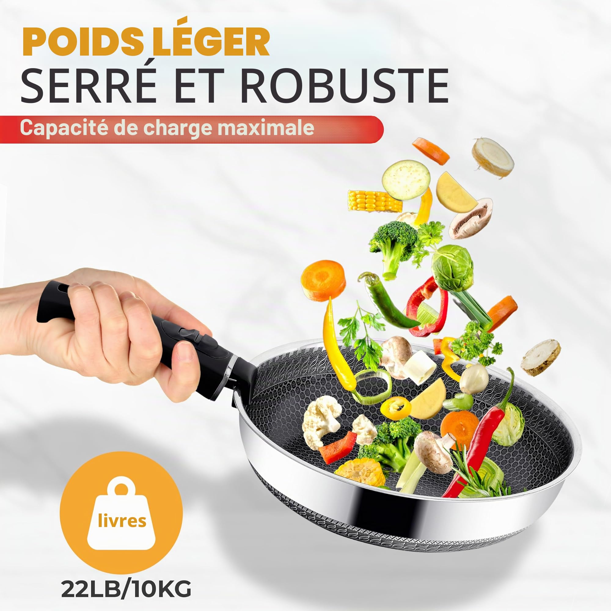 Ensemble Poêles & Casseroles Inox – Poêle 28 cm + Casserole 20 cm avec Couvercles, Manche Amovible, Design Empilable Gain de Place, Compatible Tous Feux Dont Induction, Set Cuisine Premium