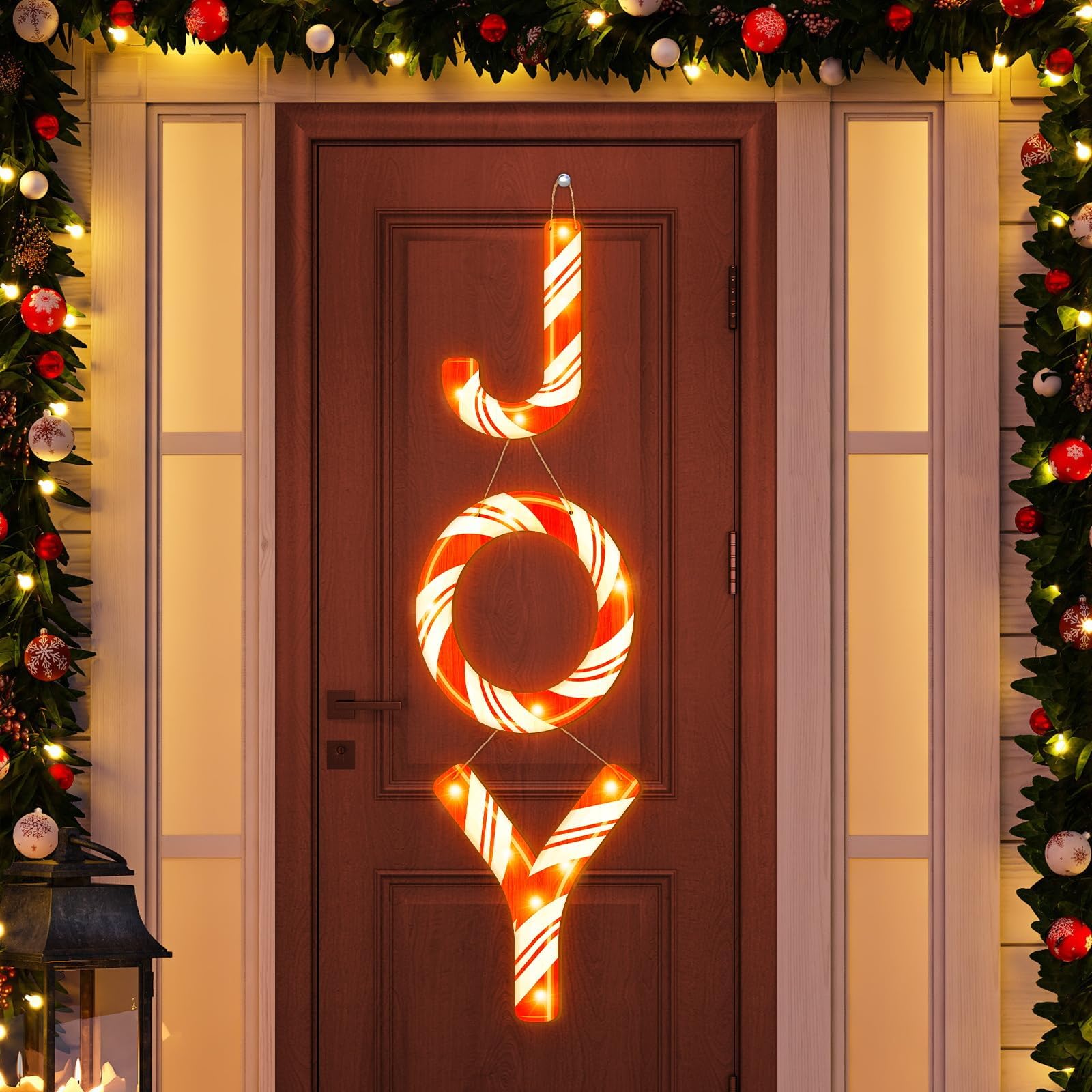 Lot de 3 décorations de sapin de Noël Joy bois rouge et blanc
