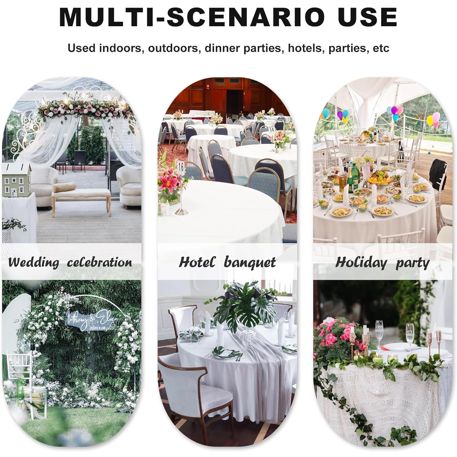 Mantel redondo blanco, paquete de 12 manteles redondos de 90 pulgadas para mesa redonda, lavable, mantel de tela para fiestas, restaurantes, banquetes de boda (blanco)