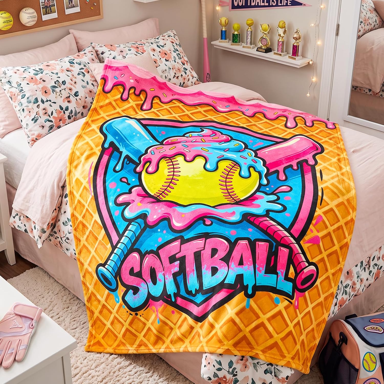 Softball Blanket Ice Cream Pink Throw Blanket Gift 50''x60''