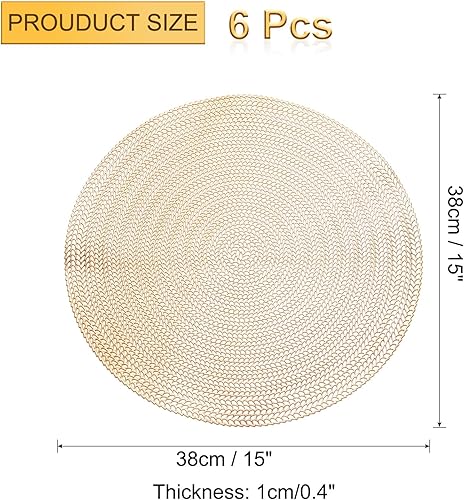 Miniatura 2 de uxcell Juego de 6 manteles individuales redondos dorados para mesas de comedor, manteles individuales metálicos de polivinilo prensado, manteles