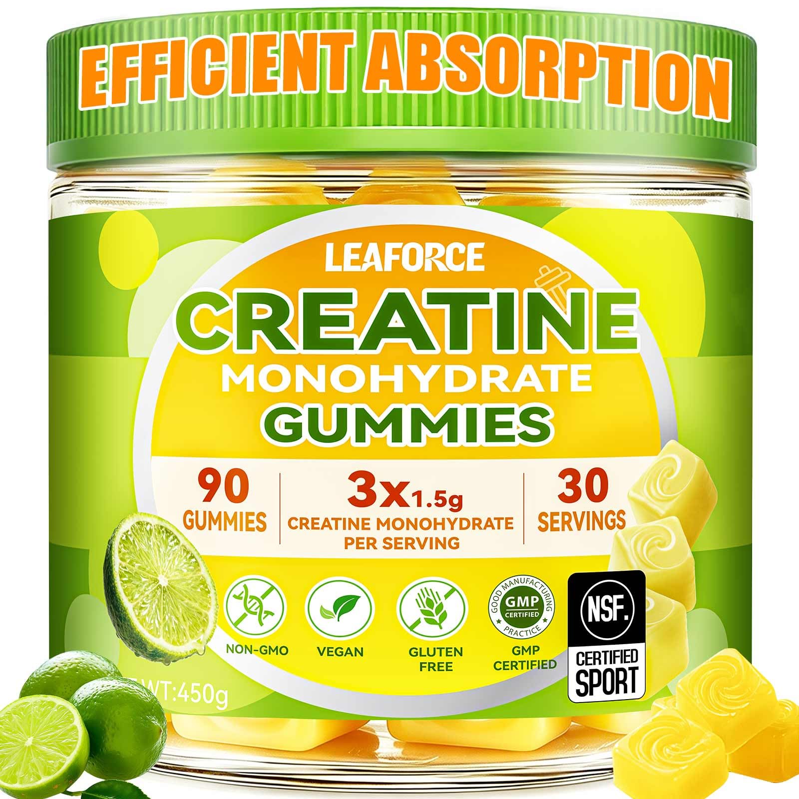 Creatine Monohydrate Gummies for Men & Women, 4.5g Creatine Monohydrate per Serving – Easy Daily Creatine Supplement for Workout & Fitness Support, Vegan, Lemon Flavor, 90 Gummies 90 Count (Pack of 1)