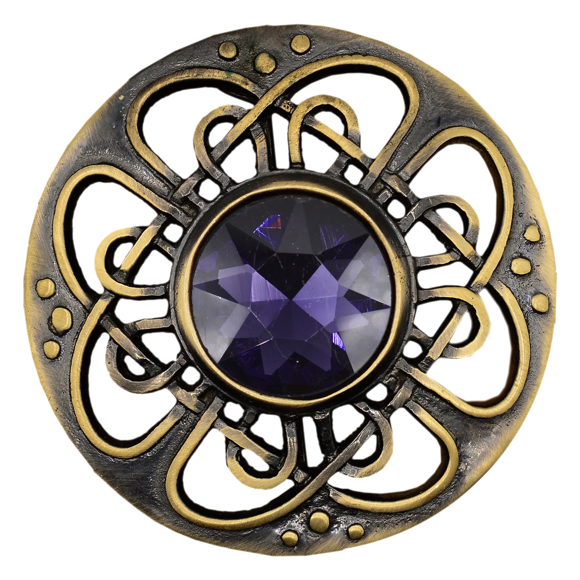 Elegant Culloden Plaid Brooch – Scottish Kilt Fly Plaid Brooch Intricate Celtic Knot in Pewter with Gemstone 3-Inch Diameter – Ideal for Scottish Kilts &amp; Formal Wear
