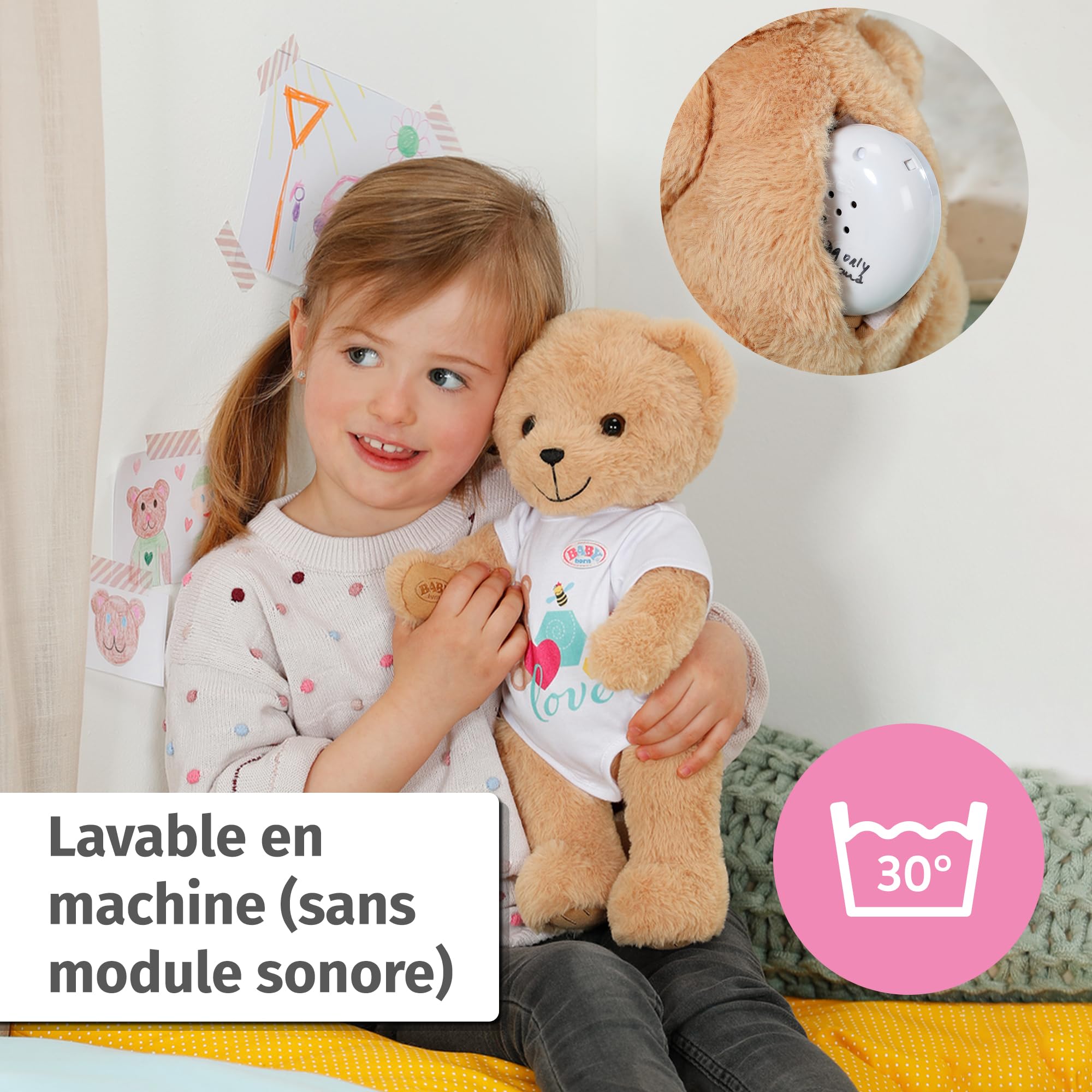 BABY born Teddy Chantant - Ours en Peluche avec Fonction sonore & grenouillère Blanche - Bras et Jambes Mobiles - Convient aux Enfants de 18 Mois et Plus - Chante 5 chansons allemandes de la série