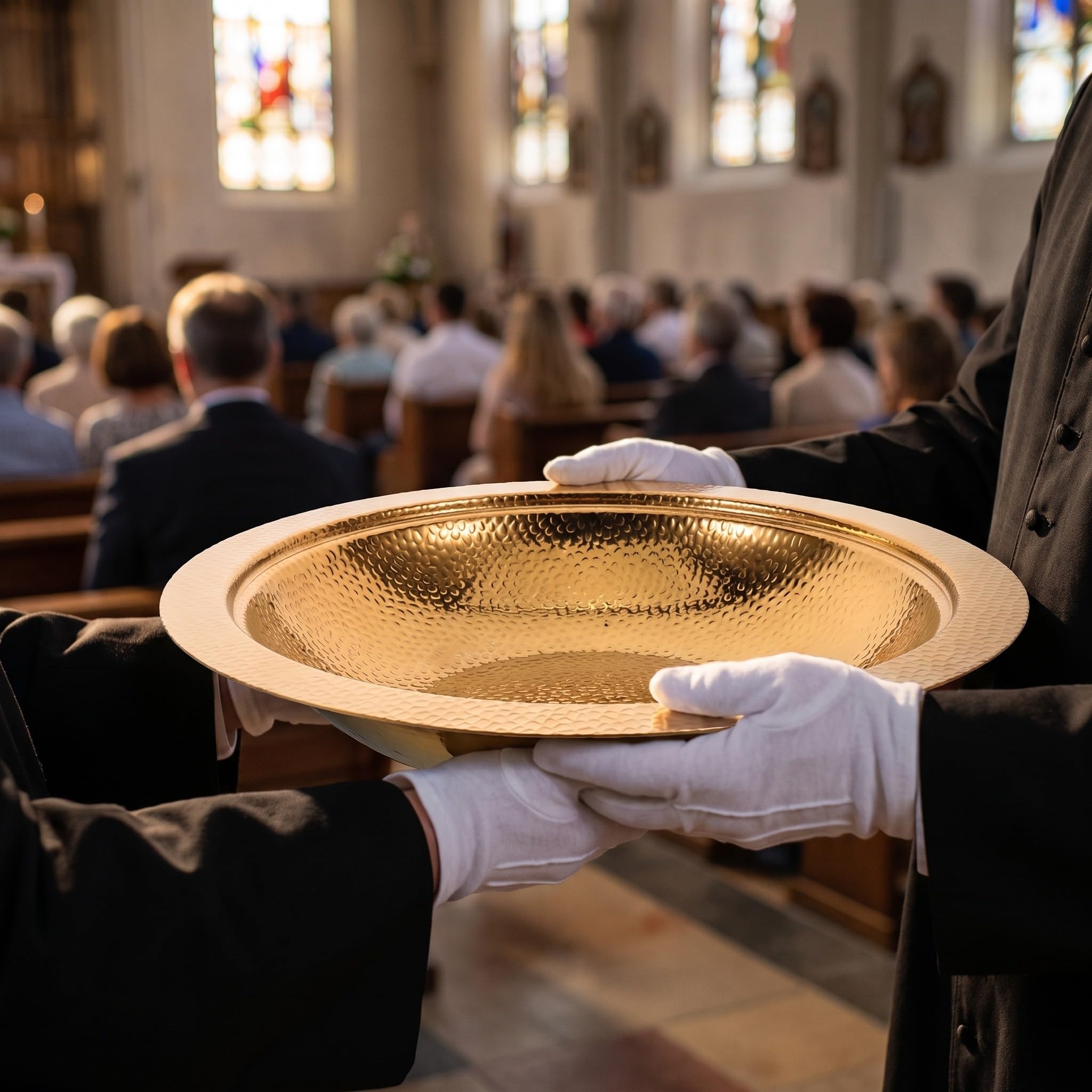 UKCOCO Vassoio per la comunione in chiesa, piatto rotondo dorato da 35 cm