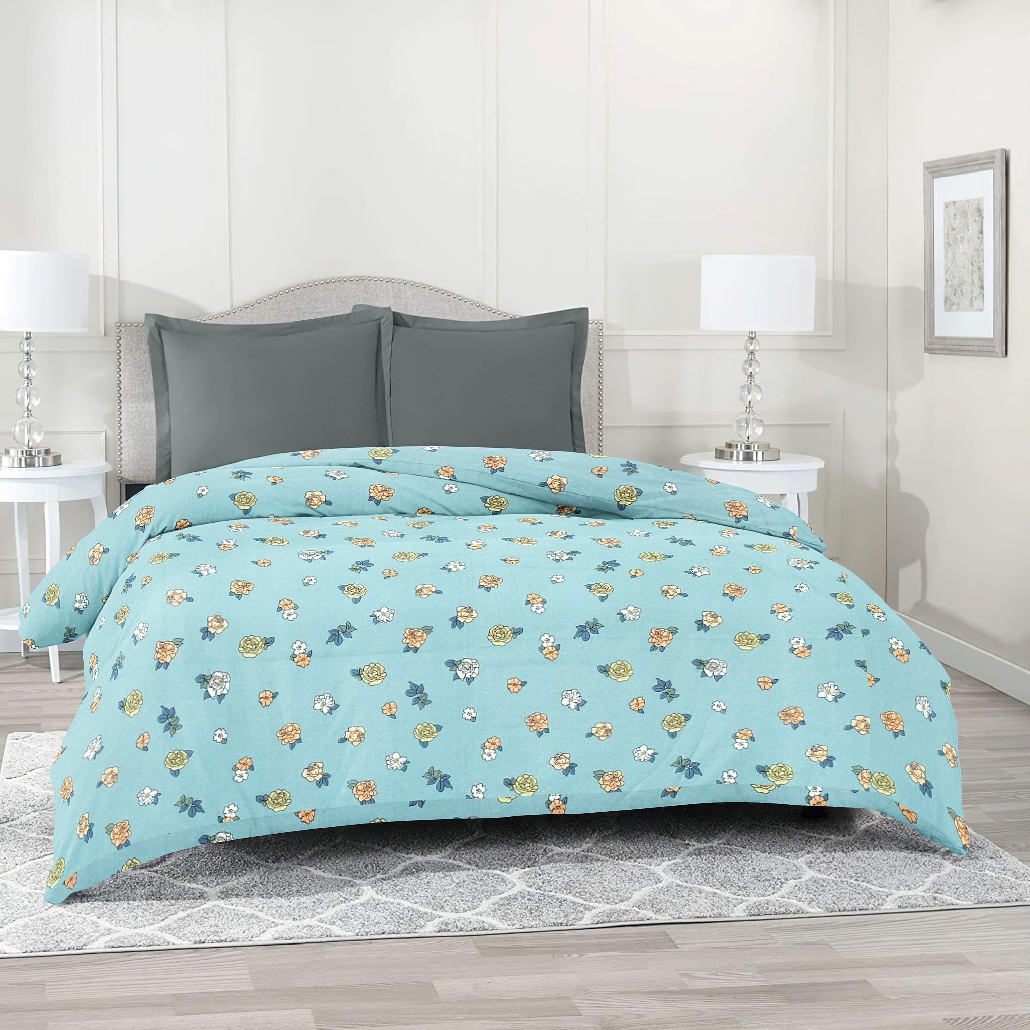 AURAVE Printed Multicolor Floral Duvet Cover/Quilt Cover with Zipper-image-45