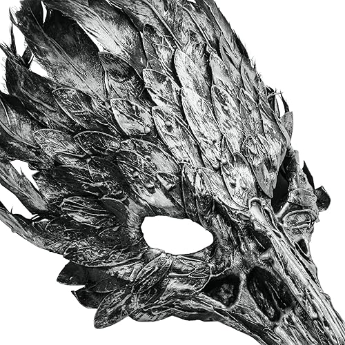 Miniatura 4 de ILOVEMASKS Máscara plateada para adultos, cosplay, fiesta de Halloween, máscara de plumas de cráneo, cuervo, cráneo, veneciano, Mardi Gras, baile de