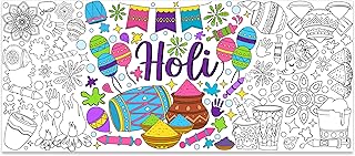 Jumbo Holi Coloring Poster - Happy Holi Festival DIY Drawing Color-in Paper Blank Doodle Art Banner 55.1 x 23.6 Inch Decor Home Family Community Activity Celebration Party Suppiles