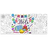 Dvbonike Jumbo Holi Coloring Poster - Happy Holi Festival DIY Drawing Color-in Paper Blank Doodle Art Banner 55.1 x 23.6 Inch Decor Home Family Community Activity Celebration Party Suppiles