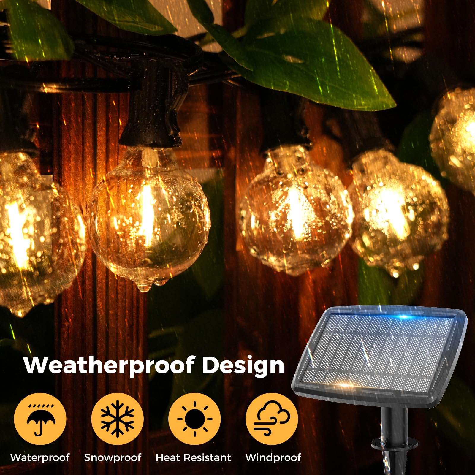 Catena Luminosa Esterno Solare 36.5M/120FT, 5 Modalità con 50+3 LED G40 Luci Esterno Energia Solare, USB Ricaricabile Impermeabile Luci Solari Esterno Giardino per Feste Patio Cortile Terrazzo