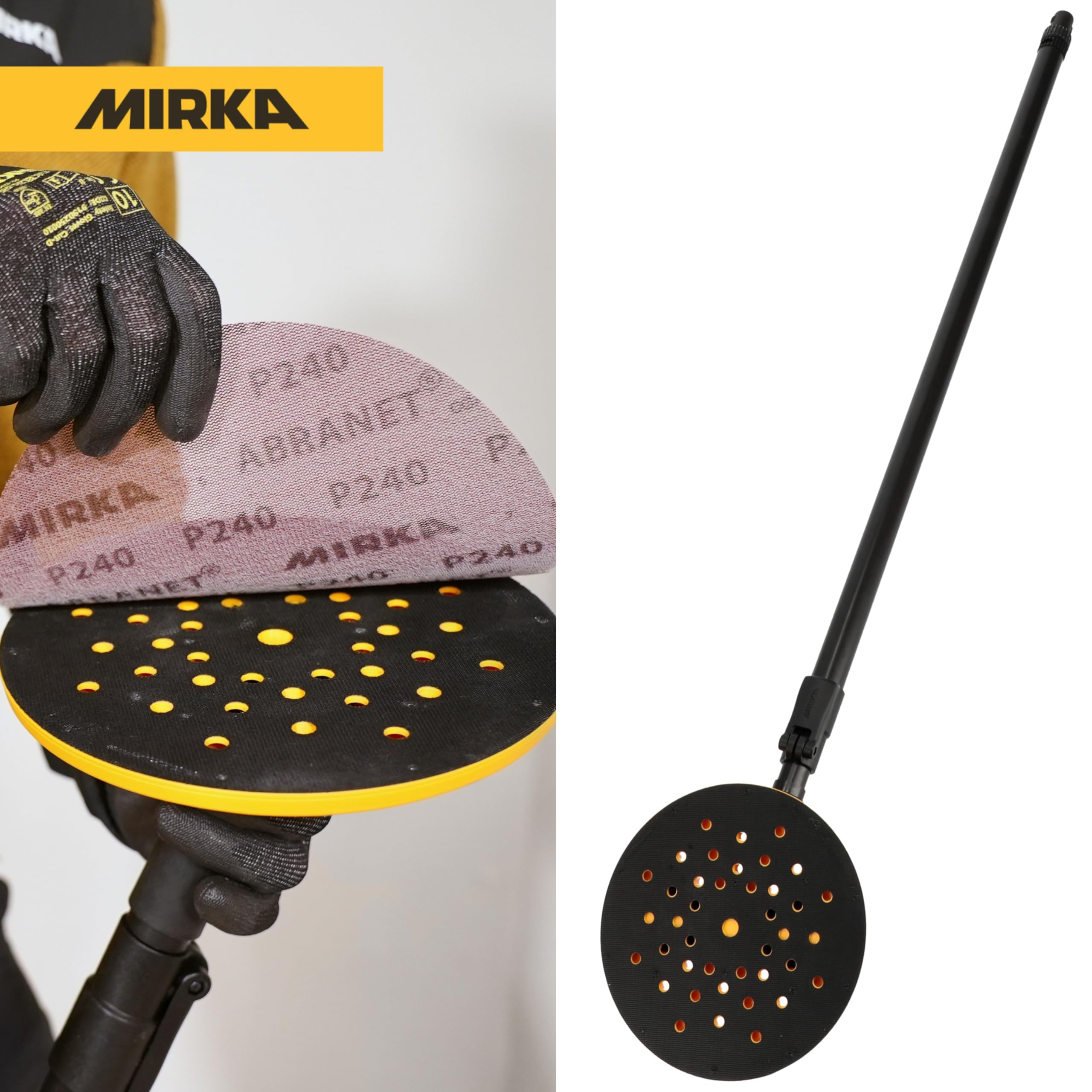 Mirka DecoSander levigatrice con asta telescopica senza polvere per una finitura liscia su pareti e soffitti, cartongesso, lavori di dettaglio / 80x230mm e Ø 225mm tampone di levigatura/a strappo