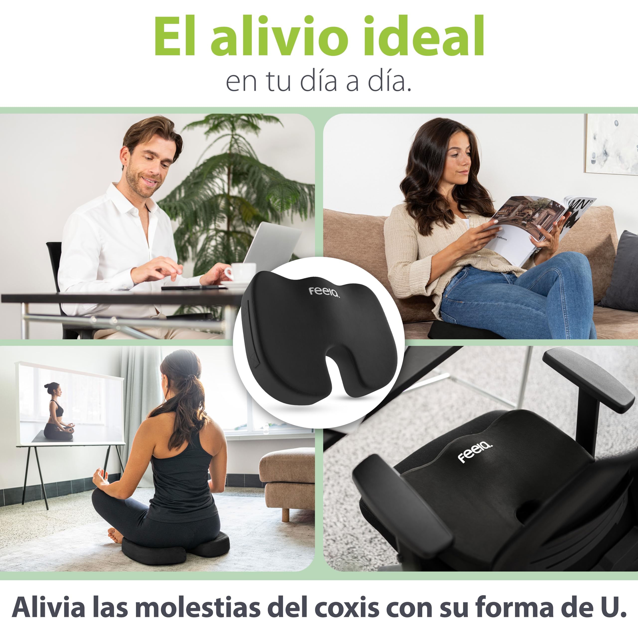 feela.® Cojín ortopédico [3 grados de dureza] Ganador de la prueba, cojín ergonómico para silla de oficina y coche, alivia el dolor, alivia el coxis, promueve la comodidad del asiento y la circulación