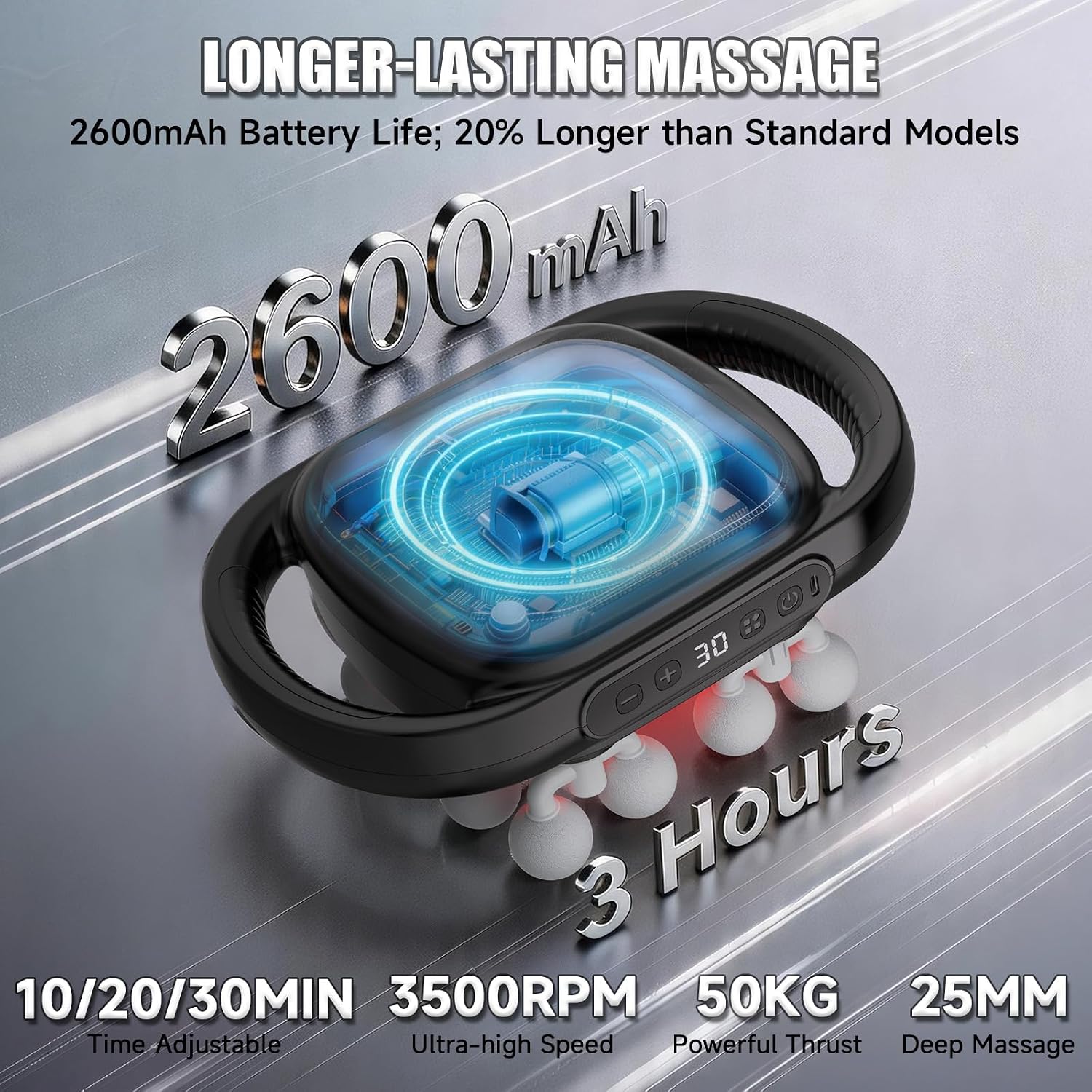 16 Head Massage Gun Deep Tissue,Cordless Percussion Massager with 10/20/30 Min Timer Settings,Electric Massage Tool 20 Levels & 9 Modes for Back/Shoulder/Arm/Hand/Leg/Foot Full Body Muscle Pain Relief